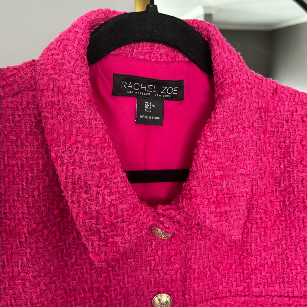 Rachel Zoe Fuchsia Bouclé Cropped Jacket with Gold Buttons - Picture 5 of 5